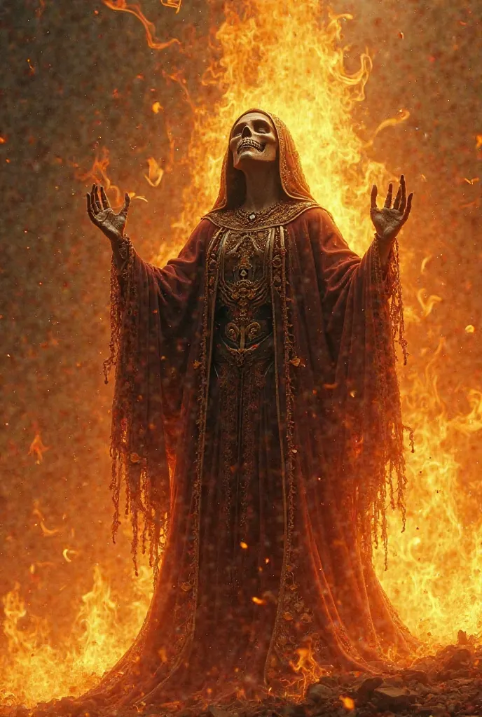 Santa Muerte singing with lots of fire around 