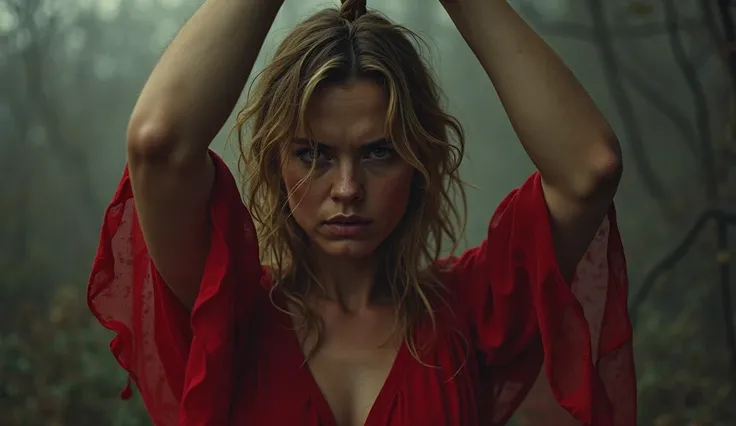  Masel 
Emile Hirsch
Kate Bosworth wearing a red dress has a noose over his head