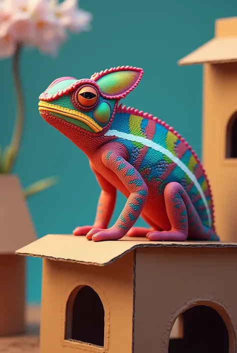 colorful chameleon in cardboard