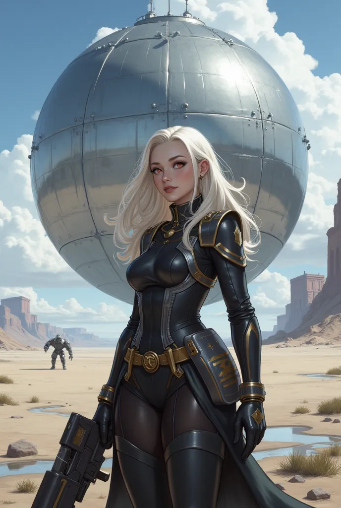 illustration of A stunningly beautiful girl, sexually suggestive illustration locker room, 1girl, 18 years old, stands imperiously on the vast, metallic expanse of a landing field, her figure casting a sharp silhouette against the backdrop of a sprawling A...