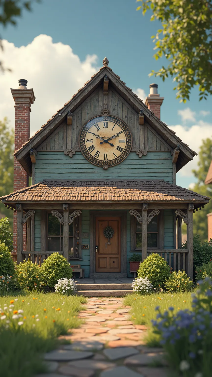 a close up of a house with a clock 