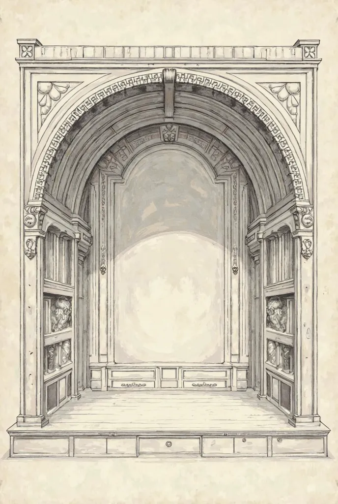 Draw a simple diagram of a proscenium stage, labeling its key features.