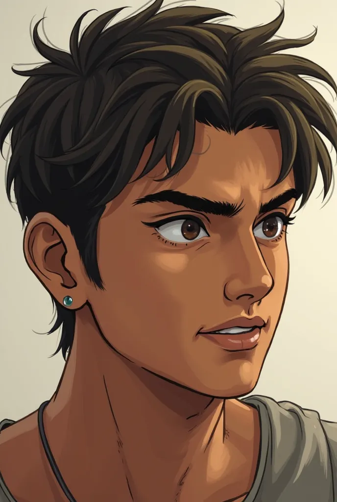 Arjun is a young man with a lean build, an expression that reflects determination, but also hints at the weight of responsibility on his shoulders. His hair is short, slightly messy, with dark brown eyes. His face is clean-shaven, and he often carries a we...