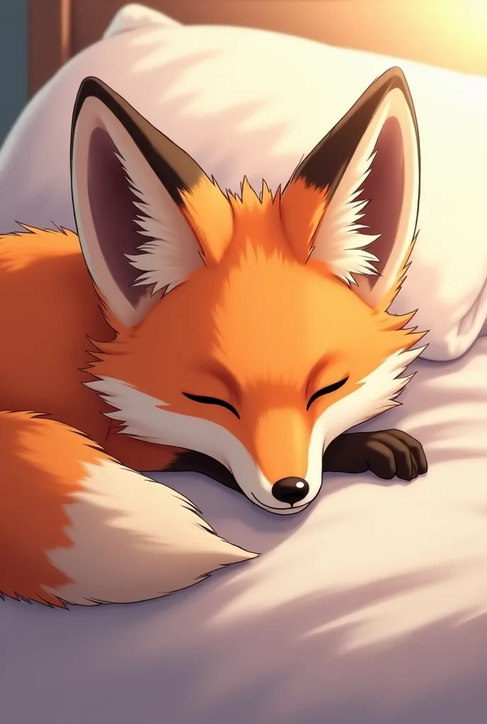 anime fox sleeping in bed with his head on his pillow, pov furry art, portrait of an anthro fox, an anthro fox, furry art!!!, very very beautiful furry art, furry art, relaxed pose, furry character portrait, fursona art, anthro art, furry digital art, furr...