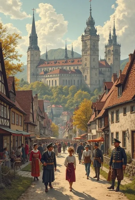 Designing a mini-picture of German civilization with a title above the image