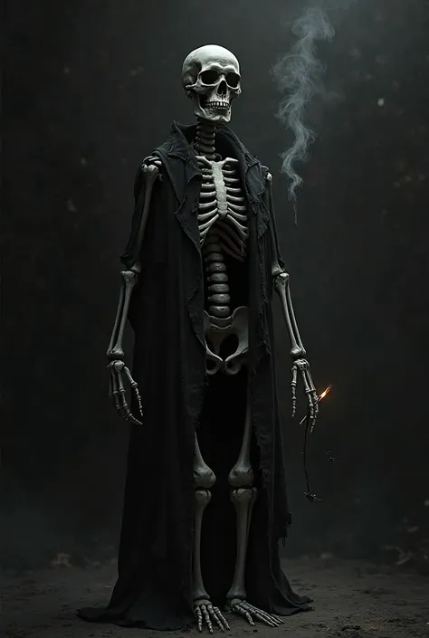 Black background,1 skeleton with smoking cigarettes,written down B-16 brotherhood Lamachour-19 