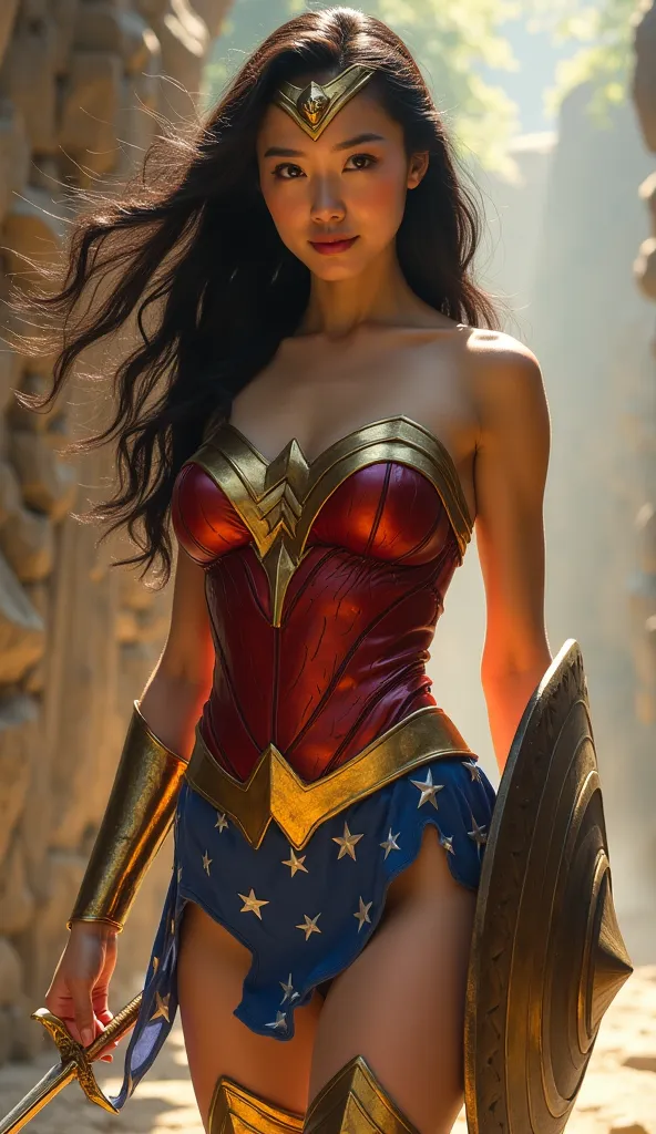 live-action、nsfw 
Cute Japanese Wonder Woman in her 20s, big breasts、big ass、 Wonder Woman's Perfect Costume、 sword and shield