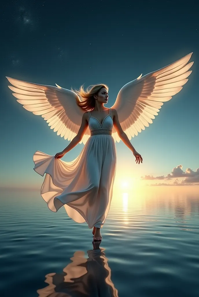    cute girl 、                    ANCIENT GREEK COSTUME   、            Angel Wings、Night sea