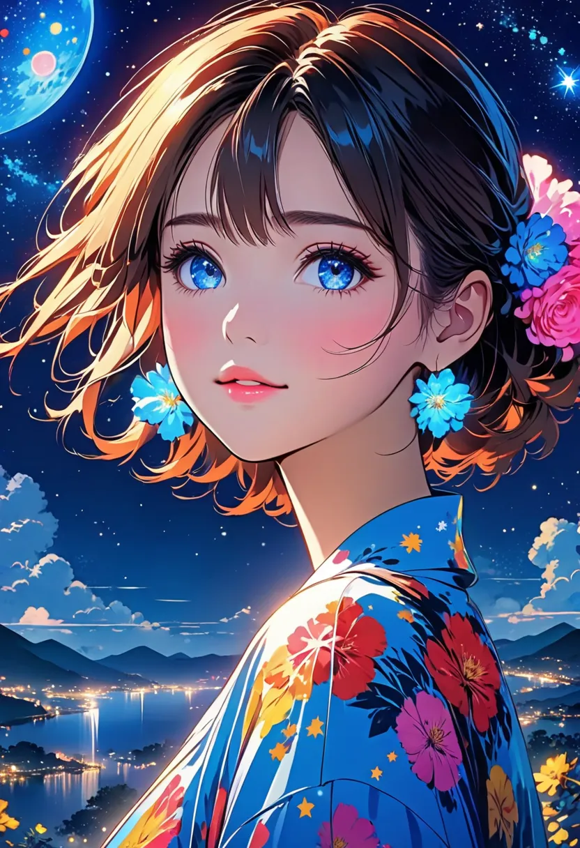 👩💖💖💓🌹 Perfect face , perfect style,  perfect art , Night Sky, starry sky,  digital illustration art ,  anime illustration art, high image quality, best quality, 8k, 