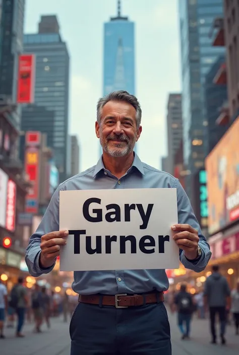 Make a picture of a person holding a sign that says Gary turner 