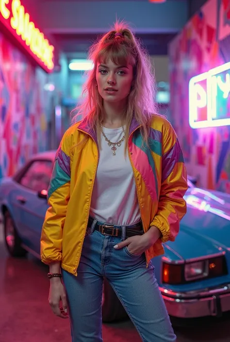 Create a photograph of me with an 80s costume