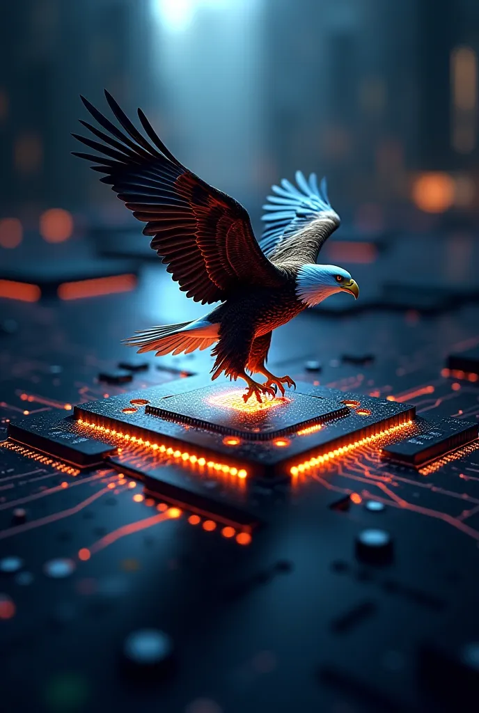 Create me technological logo with Chip design and eagle on top