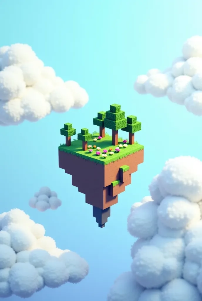 A floating island with Minecraft clouds 