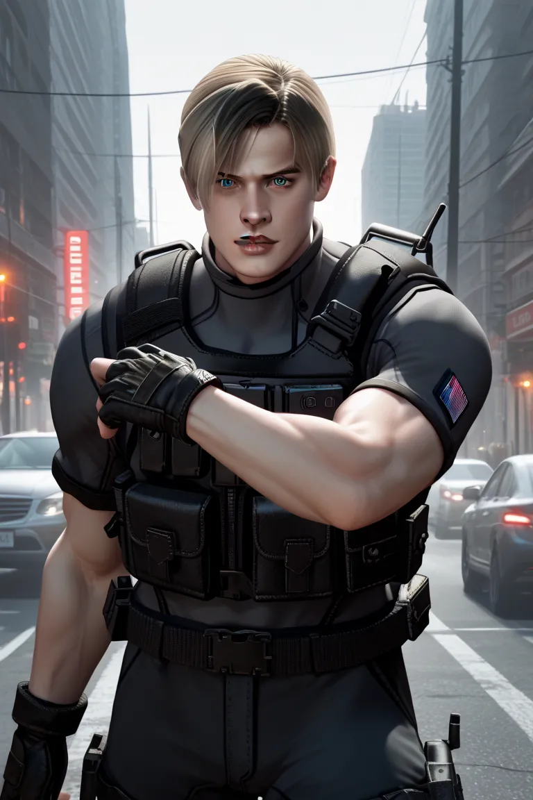 (High resolution CG), (  top quality ), (High resolution CG), (  top quality ), Backstreets,. Kennedy, SWAT Clothing,         beautiful and charming young man ,       muscular and toned  