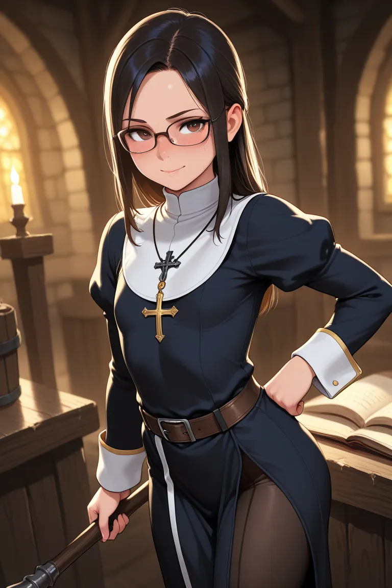 Femboy healer, fantasy, priest, adventurer, glasses, petite, big thights and ass