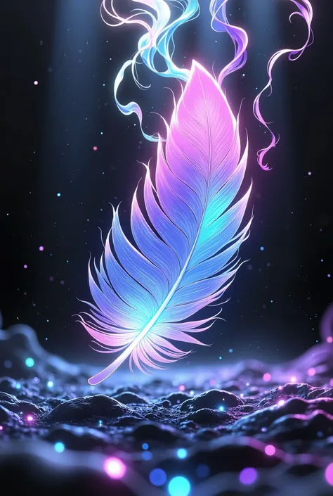 Neon Light Wings,Neon Light Wingsが舞う,Focus on a single feather that floats softly like a mysterious angel:1.6,Best Quality,4K,ultra-detailed,photo-realistic,studio lighting,Extreme Detailed Description,professional pose,vivid color,Bokeh,Neon Light Glowing...