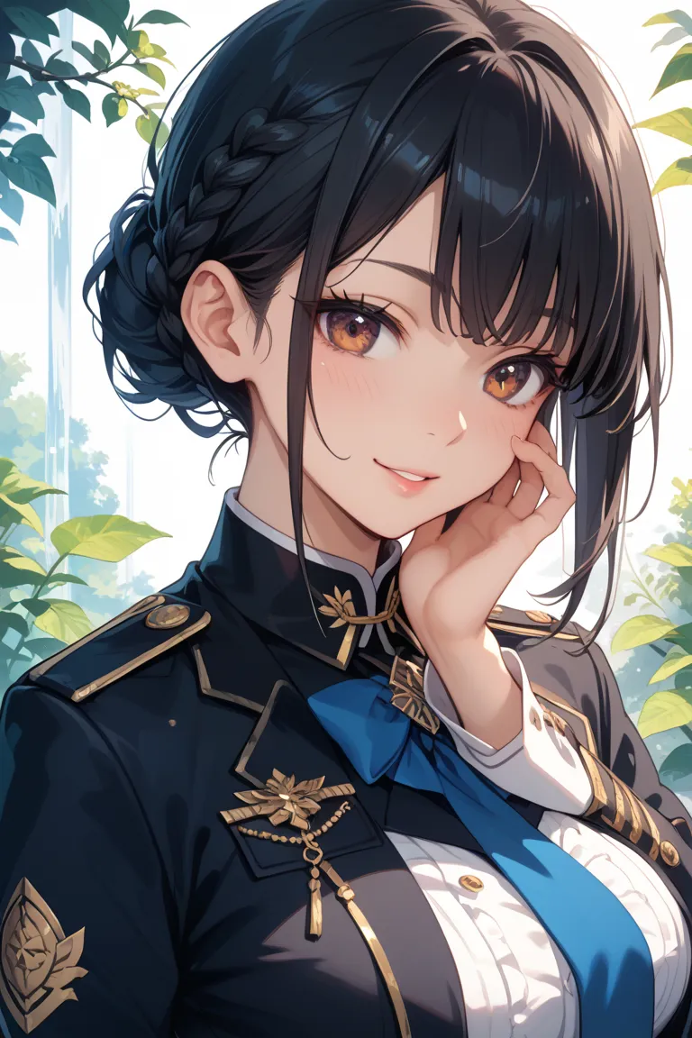 This image contains、 depicts a young woman with long, straight black hair。 her hair is slightly split in the middle 、 gently framing her face 。 her large, expressive brown eyes have dark eyelashes 、Her eyebrows are well-groomed 。 her skin is bright and smo...