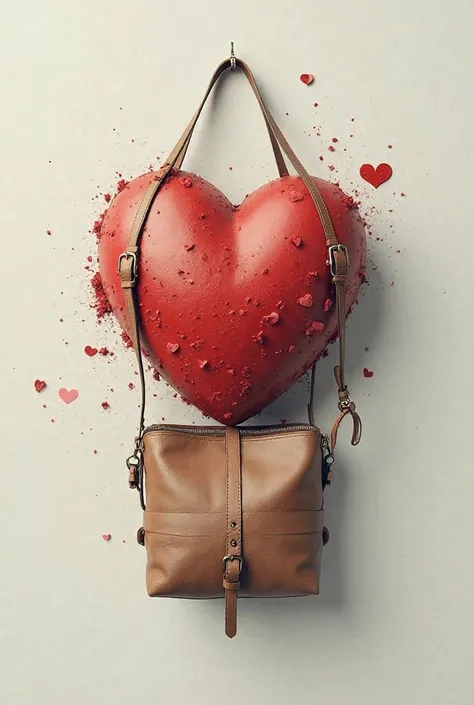 Create an image that has one half of a bag and the other half is a heart 