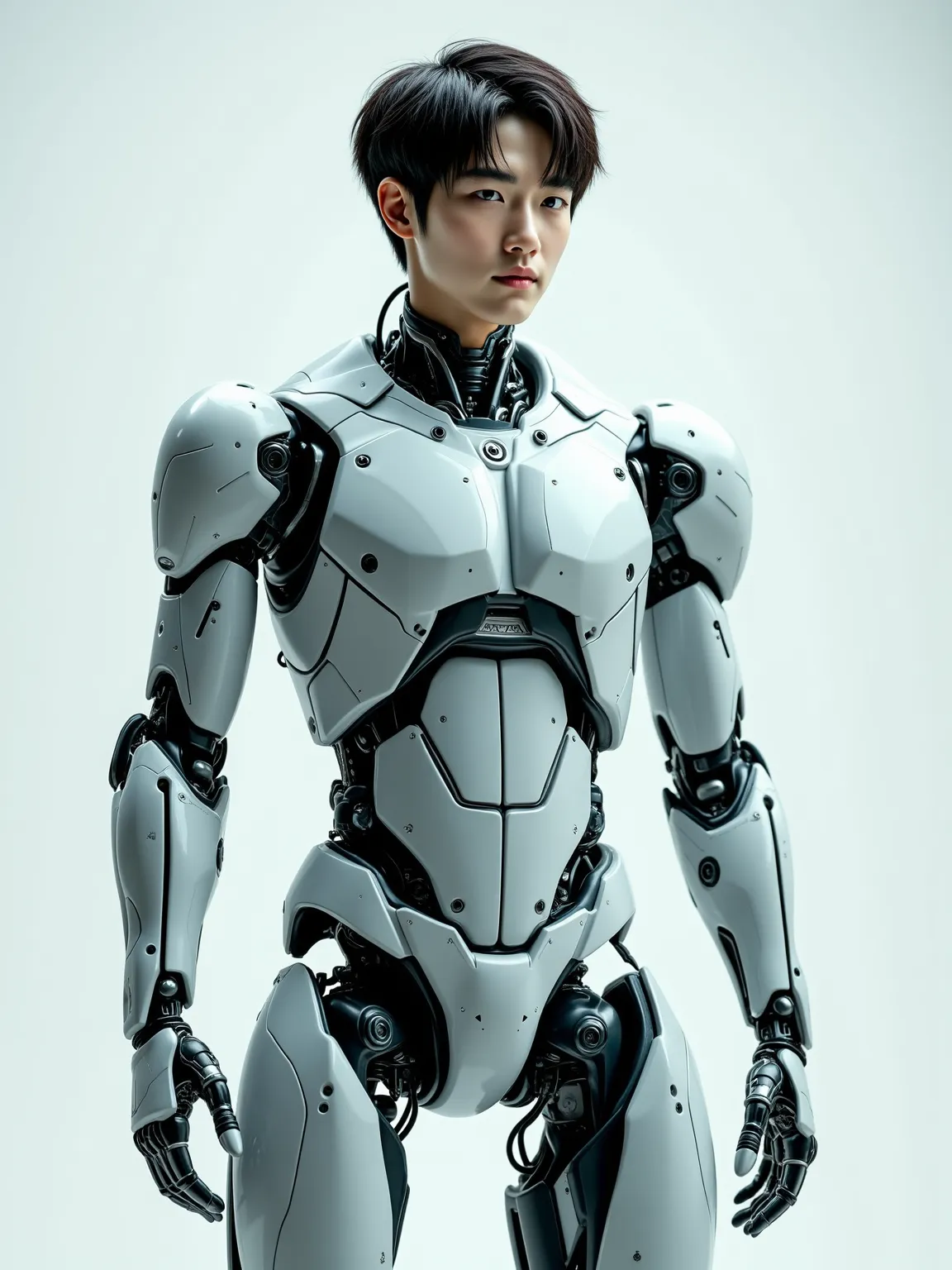 （1 185 cm Korean handsome male star high school student in bionic robot），(Chest Full )，（STEREO ABDOMINAL MUSCLE），（ delicate cute face ），（Fragmented cap hairstyle），Triangular body，Five-Toe ， five fingers，Crotch Full of Details，High Resolution, masterpiece, ...