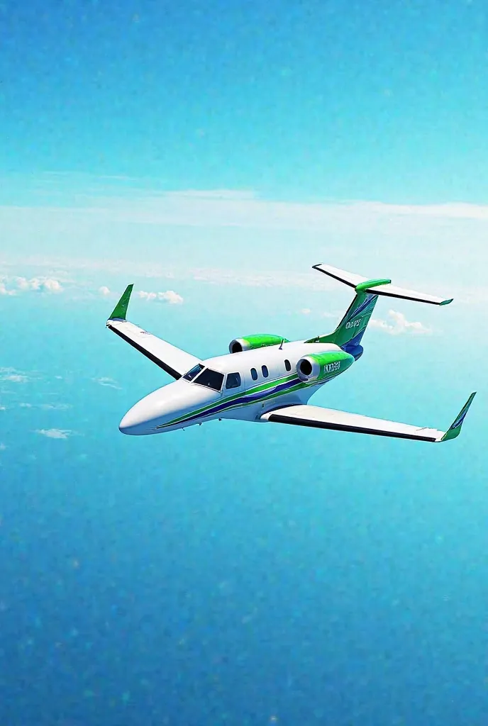 Give me the design of this CESSNA 310Q aircraft which colors stand out in green and blue but with striking white stripes 