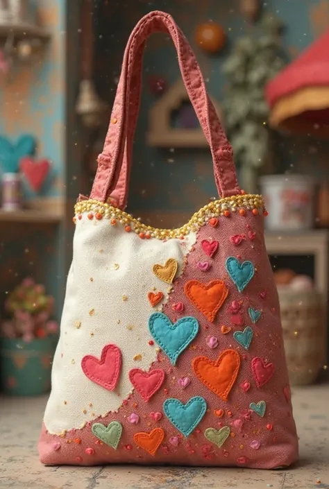 Create the design of half a bag and several hearts on the other side that accompanies the rest of the bag's shape