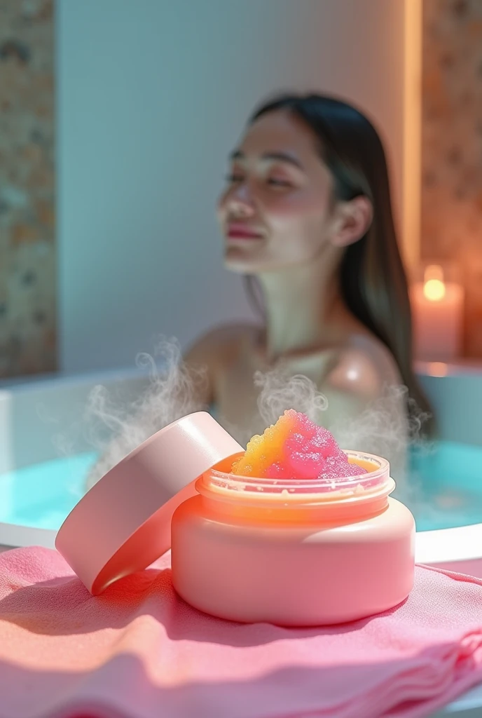 bath advertisement with colored exfoliating paste