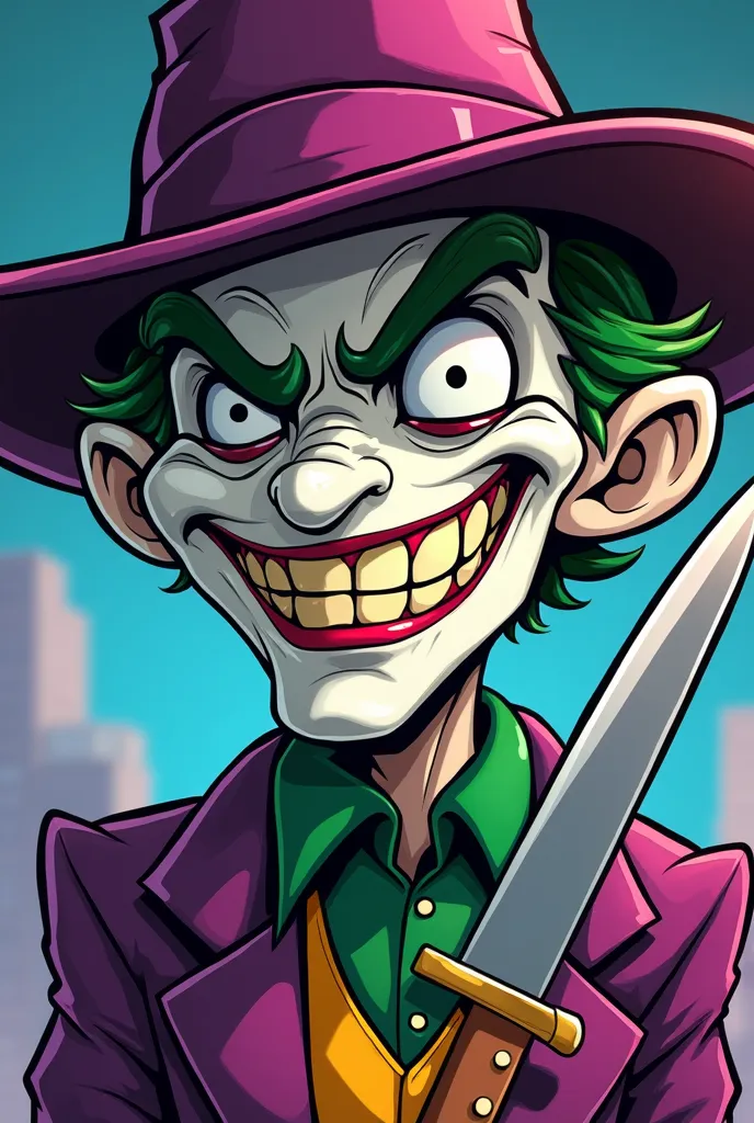 a close up of a cartoon character wearing a hat and holding a knife, super rich happy pepe, vaporwave cartoon, inspired by Allen Jones, art in the style of joshy sly, green doom guy, joe biden as a jojo character, tony abbott as the joker, walter white as ...