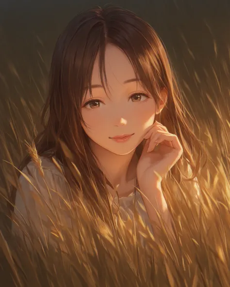 Pandola,( 1girl ),(masterpiece, High Resolution, 2K resolution), ( perfect eyes, perfect face, PERFECT ANATOMY),  gentle smile,I'm putting my finger on my mouth ,( in the prairie ))