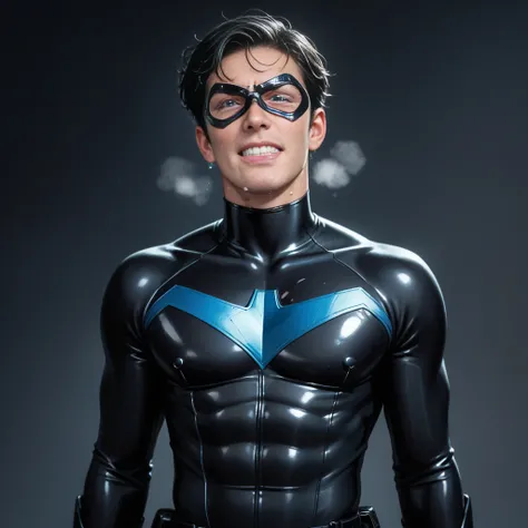 (High resolution CG), (  top quality ), (High resolution CG), (  top quality ), Cool latex superhero boy, age, tall, beautiful skin, I'm a superhero, I have a beautiful body, hero costume, attractive and sober young man, Slim and Muscular, skin is tanned, ...