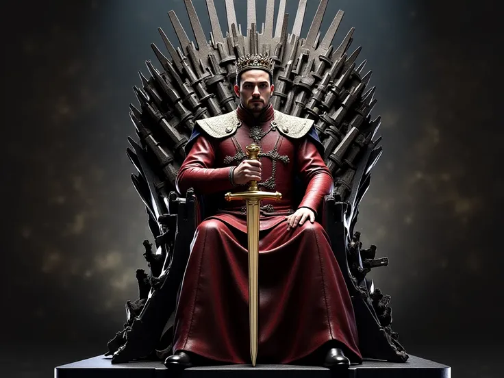 Sit him on the Game of Thrones chair and dress him as a king with a sword in his hand and staring at the camera 