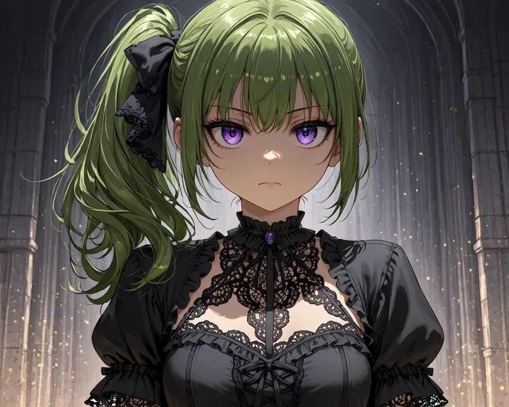 Yubel green hair side ponytail　 gothic dress