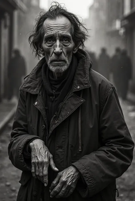 Face and body of a homeless person