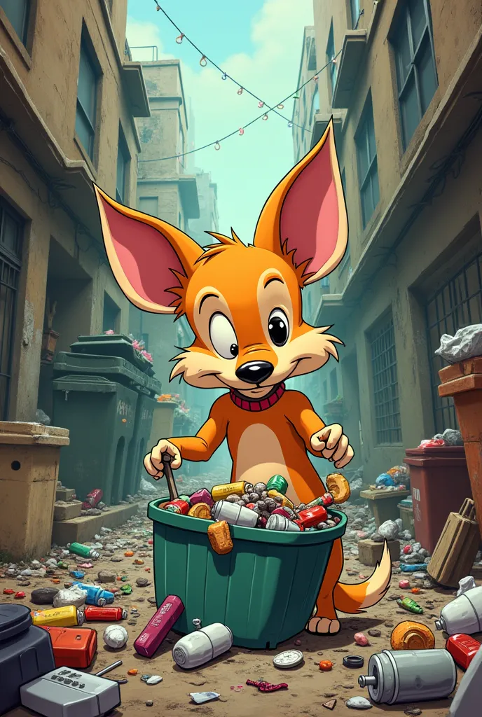 Cartoon images of ren collecting garbage