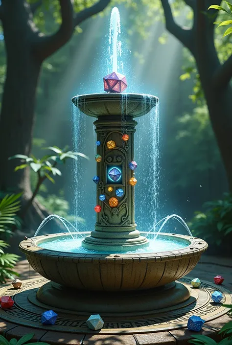 Create water fountain, But with RPG dice instead of water