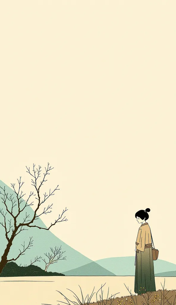 an ukiyo-e depiction of a very beginning spring. A minimalism style is applied