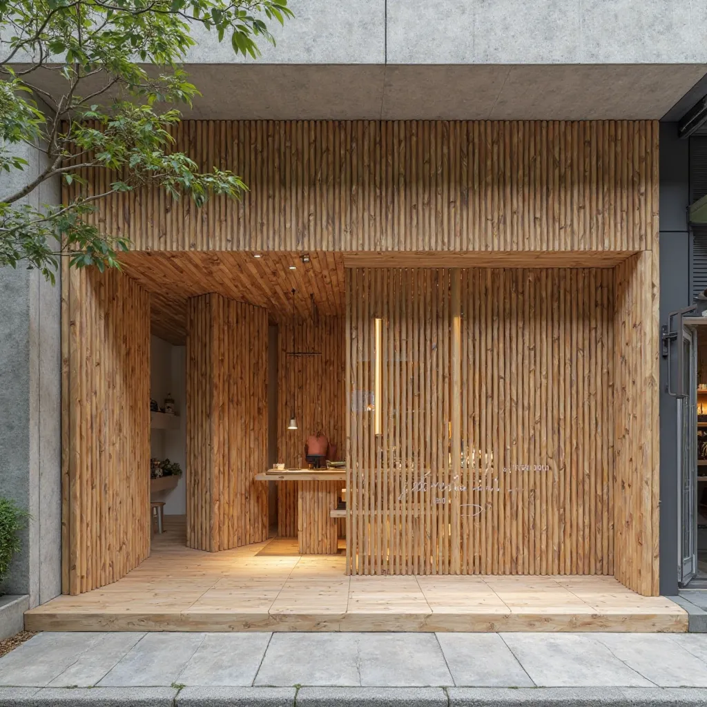 Beautiful minimalist bamboo store facade