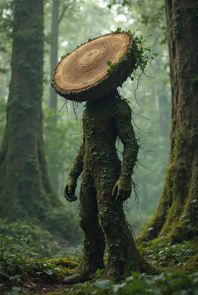 Person with a cut tree head