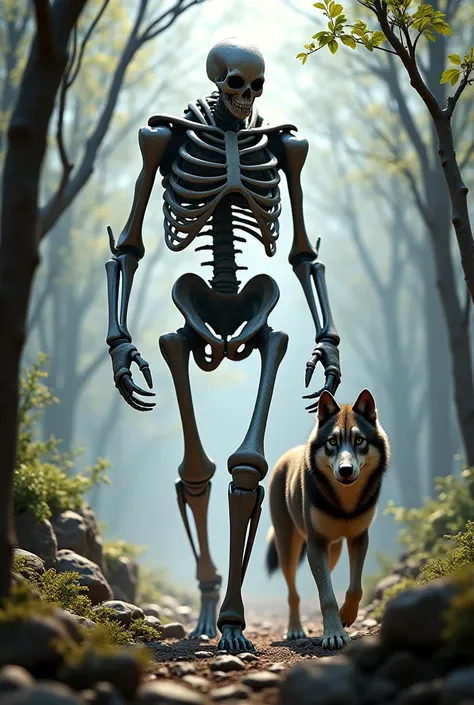 Muscular skeleton walking with a wolf