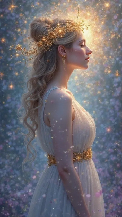 A delicate image, de um ambiente elegant e simbólico que represente astral connection, Spirituality, devotion e faith, um fundo composto por uma harmonious fusion dedelicada,elegant,symbolic,astral connection,Spirituality,devotion,faith,harmonious fusion,g...