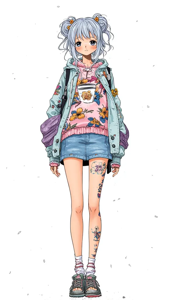 girl、background is stark white、on3pi3c3styl3、ground、pastel collar、Easy-to-read illustrations、detailed hands、 Details、Perfect piece、HIGH QUALITY、32K、Alone、alone、 perfect eyes、detailed eyes、beautiful faces、HIGH QUALITYな顔、(full body:1.8)、(Big Breasts:1.4)、car...