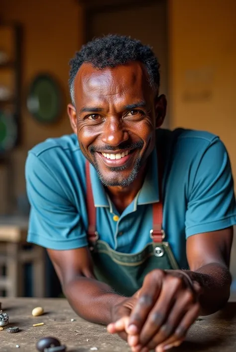 Generate images of Angolan men in different frames and happy in their jobs 