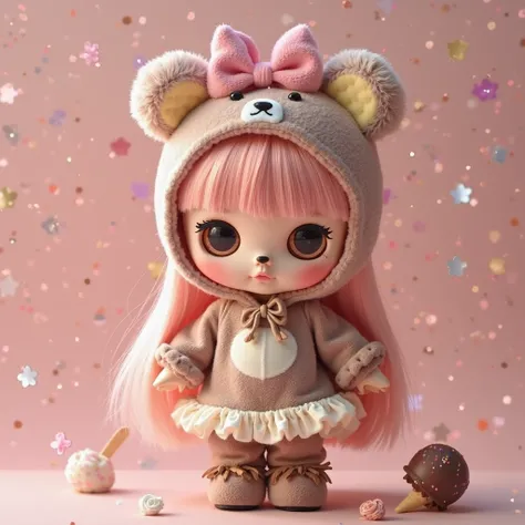   Blythe doll is wearing a、with a bow on her head。 Rilakkuma costume with chocolate and ice cream  。Candy Country 