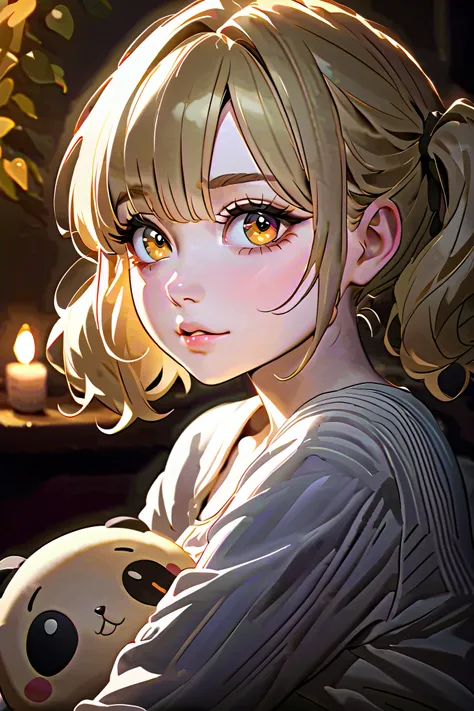small girl, pale skin, big eyes, blonde hair, (((short twintails))), cute face, casual clothing, skirt, ((doll joints))