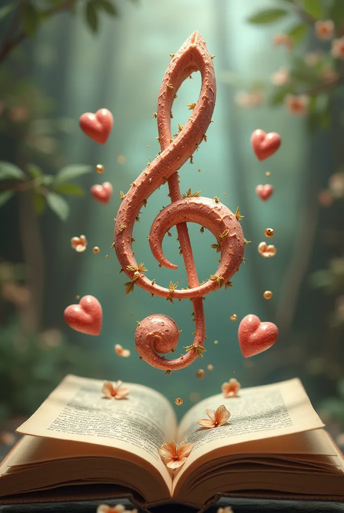 Clefs made of heart, shells and books