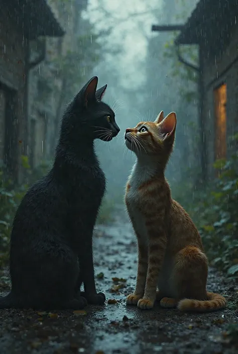 Create a video telling a sad story about a couple of cats that eventually break up