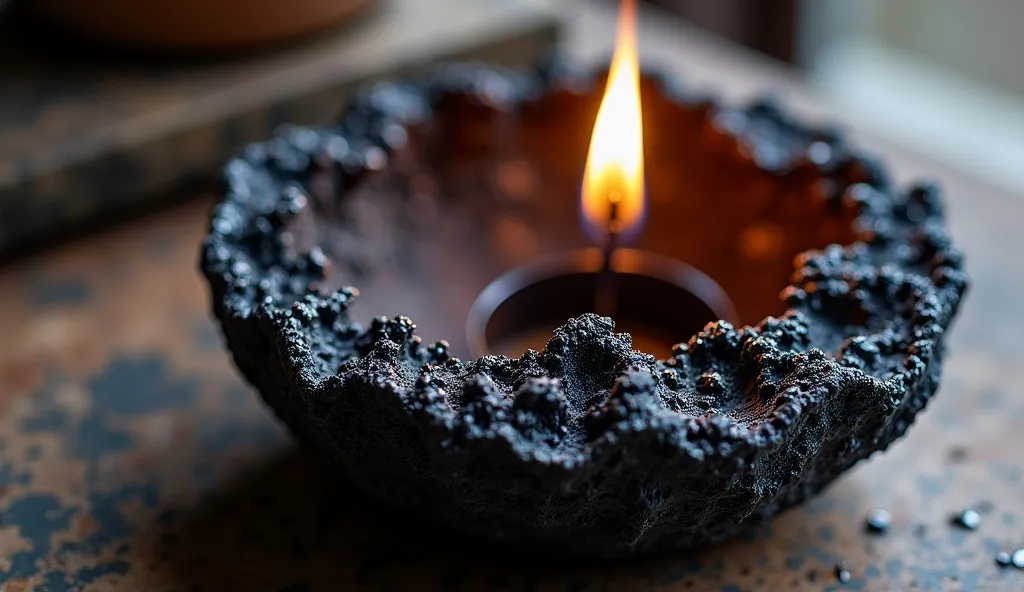 An artisan skillfully transforms black oil lamp ash into breathtaking artistic creations, showcasing delicate craftsmanship and intricate details, with the keyword 'AshArt' subtly embedded in the thumbnail