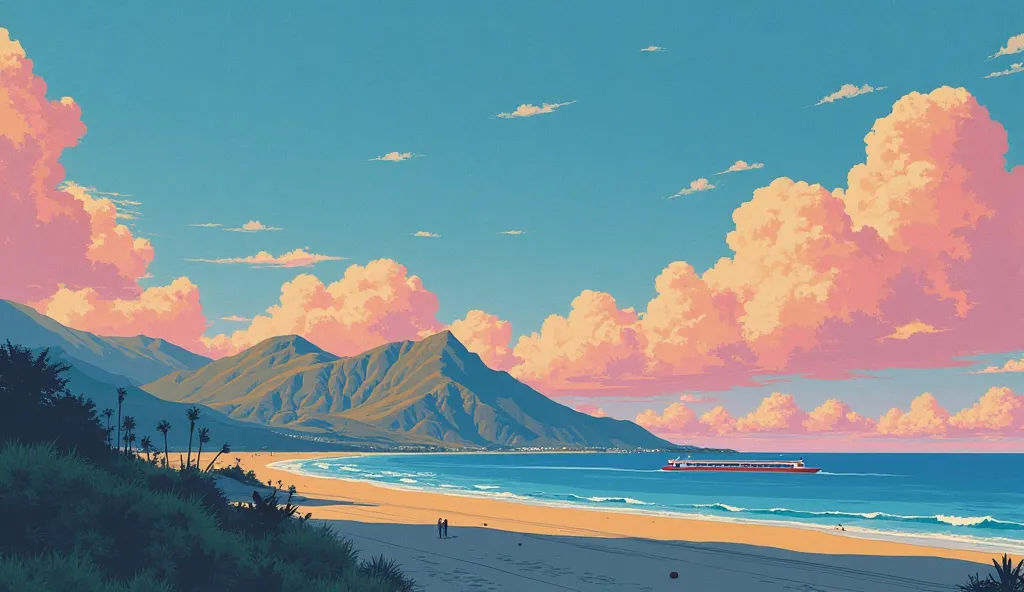 Hirhiroshi nagai painting. Retro futurism. Landscape