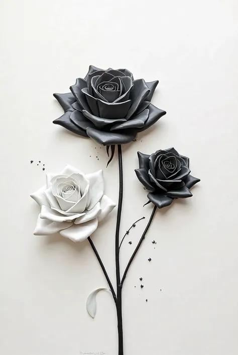 Simple Minimalist Three Roses Design Sense Black White Grey Color Semi-Embossed Oil Painting