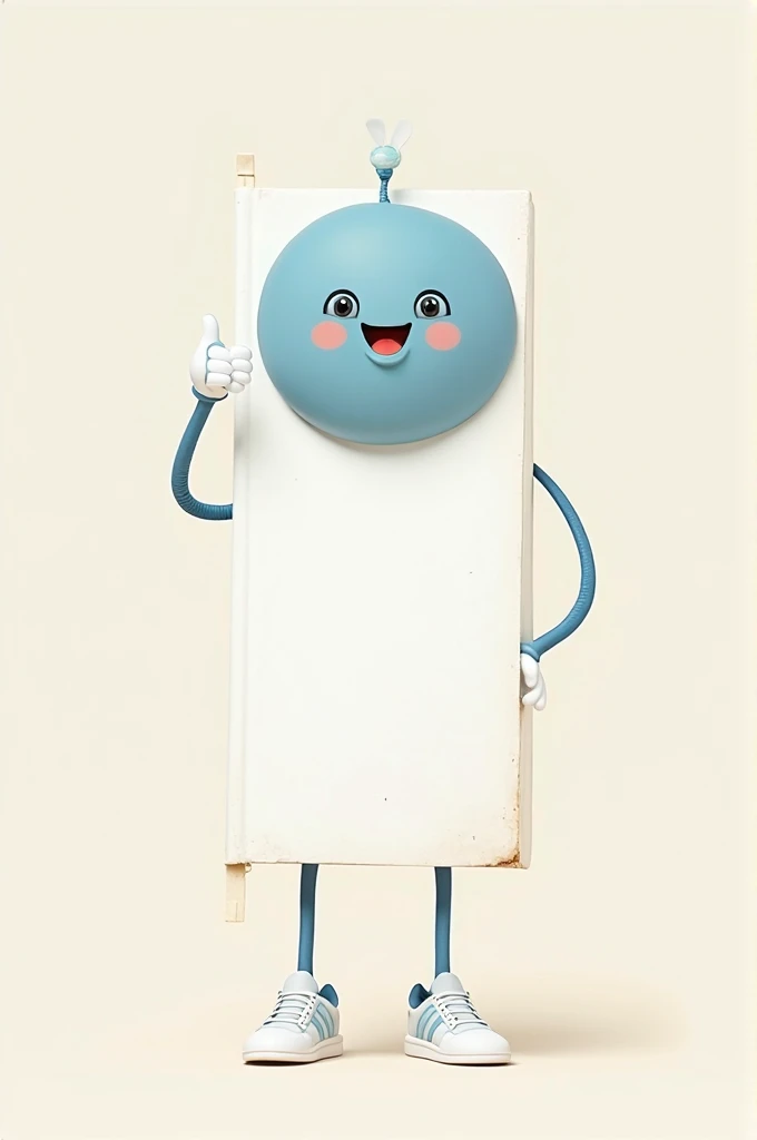 Image of a bookmark with a white body with legs and arms and white shoes and a blue head with a smile and making a thumbnail 