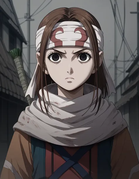  cowboy shot score_9,score_8_up,score_7_up,score_6_up,score_5_up,score_4_up,anime coloring BREAK source_anime,anime, ,,looking at viewer standing stare (headband) cowl  , ((empty eyes))  Mikoto Misaka 
